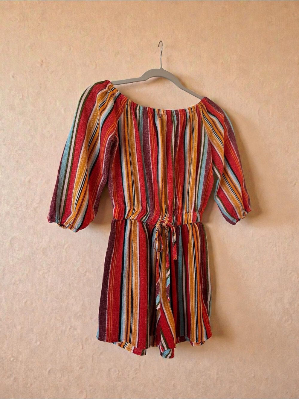 Multi-Color Striped Off-Shoulder Romper